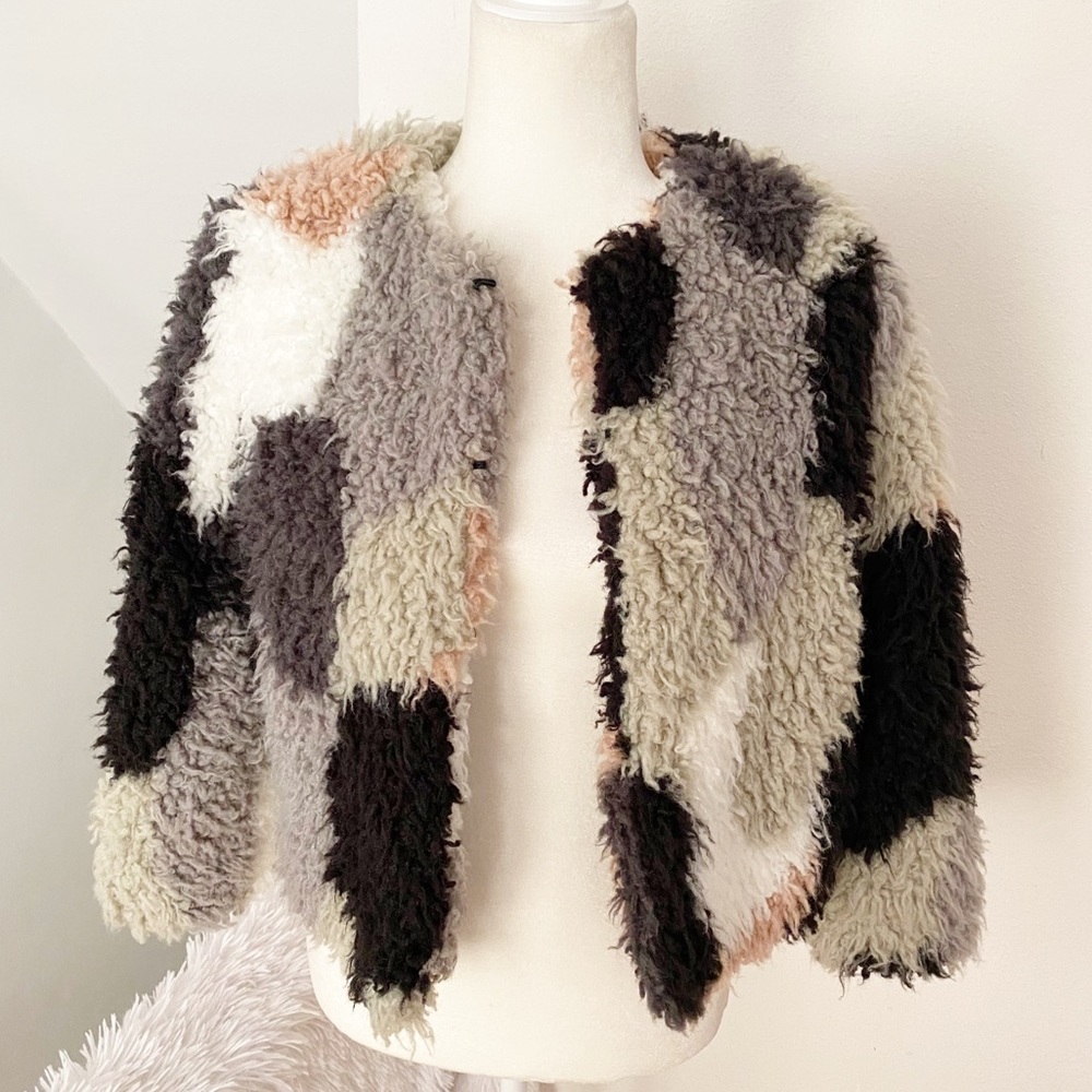 NWT 1. State Patchwork Faux Fur Cropped Jacket